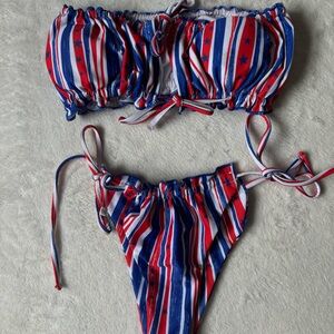 Striped Red, White, and Blue Bikini Set